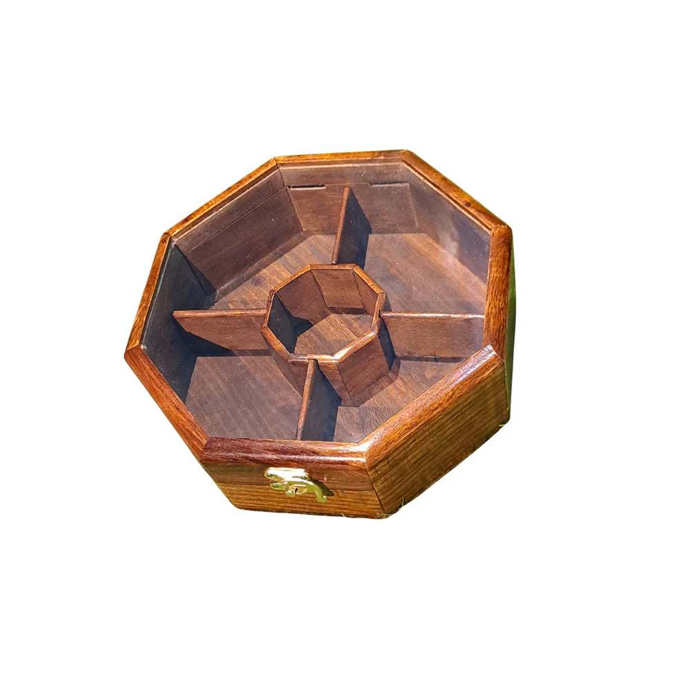 Wooden 5 Portion Box with Glass Lid - Kaalza Cafts