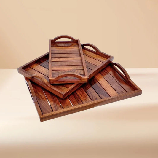 WOODEN SERVING TRAY (Set of 3) - Kaalza Cafts