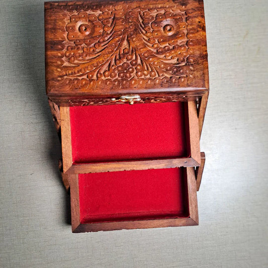 Set of 3 Hand Carved Wooden Jewelry Boxes - Timeless Elegance - Kaalza Cafts