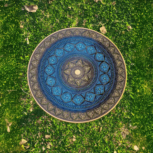 18″ Wooden Round Coffee Table – Royal Blue Naqsheen Design - Kaalza Cafts
