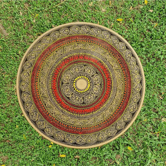 18″ Wooden Round Coffee Table – Regal Red Naqsheen Design - Kaalza Cafts
