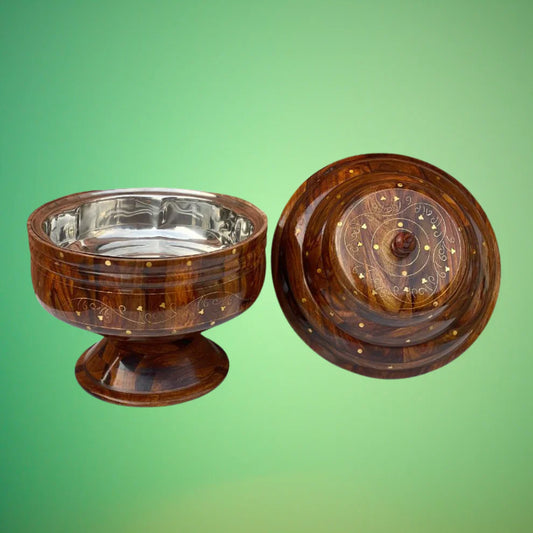 Colossal Wooden Hotpot with Brass Artistry & Steel Bowl - Kaalza Cafts