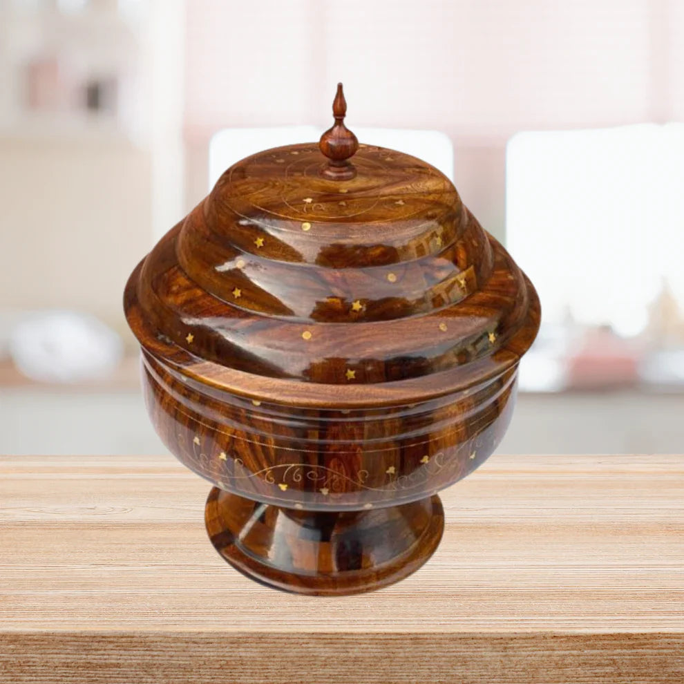 Colossal Wooden Hotpot with Brass Artistry & Steel Bowl - Kaalza Cafts