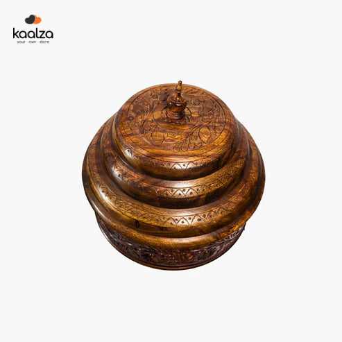 Colossal Wooden Hotpot with Carving Art and Stainless Steel Bowl - Kaalza Cafts