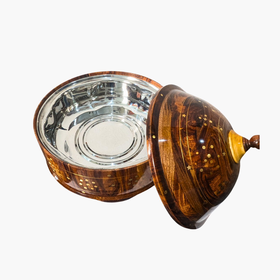 Heritage Wooden Dome Hot Pot With Stainless Steel Bowl - Kaalza Cafts