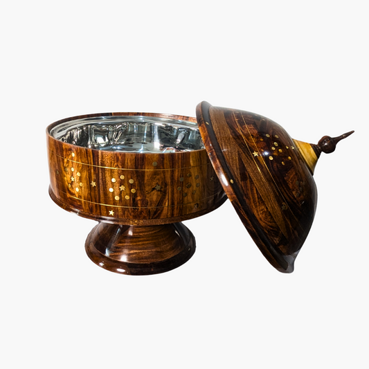 Heritage Wooden Dome Hot Pot With Stainless Steel Bowl - Kaalza Cafts