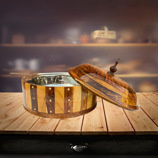 Wooden Handmade Striped Hot Pot with Steel Bowl - Kaalza Cafts
