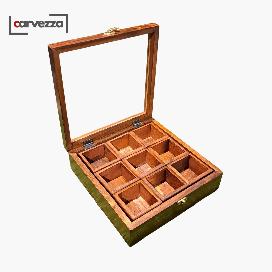 Wooden Spices Box with Glass Lid