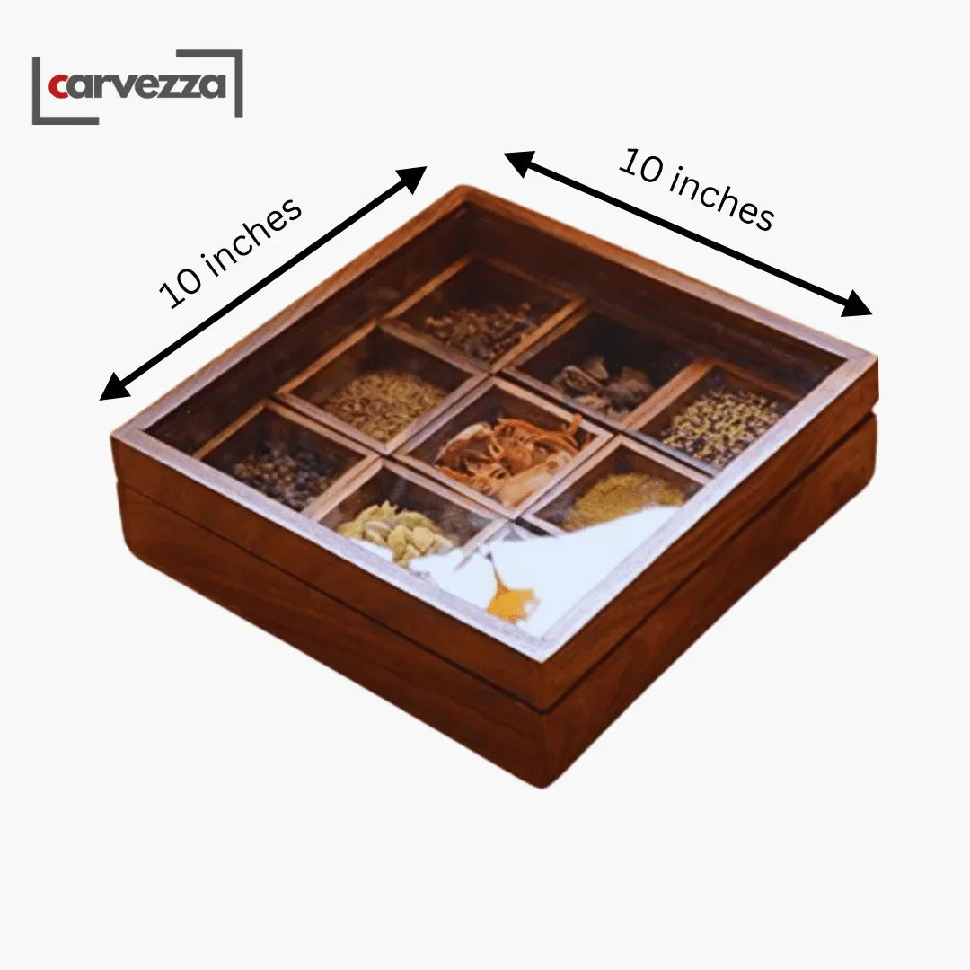 Wooden Spices Box with Glass Lid