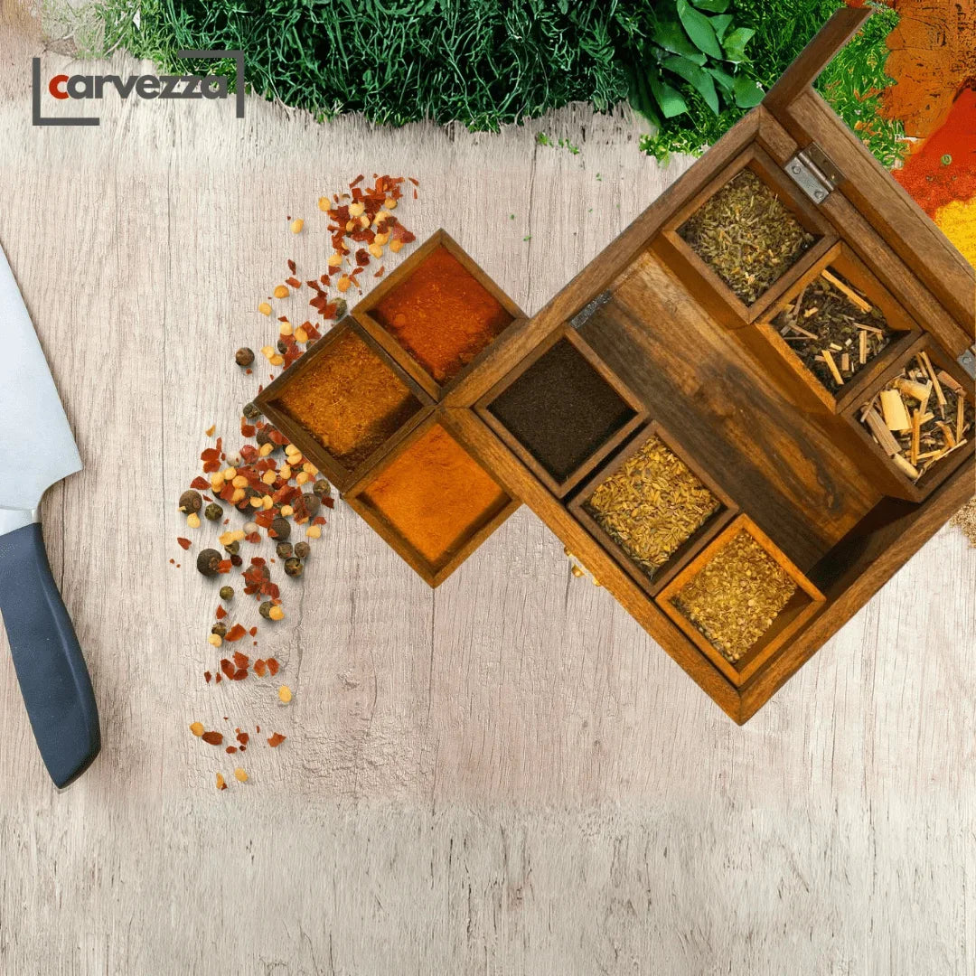 Wooden Spices Box with Glass Lid - Kaalza Cafts
