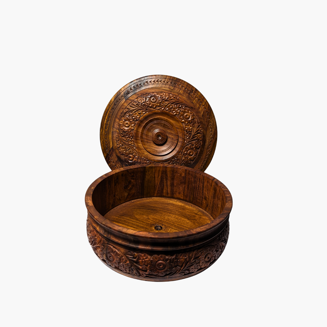 Handmade Wooden Chapati Hotpot with Carving Art
