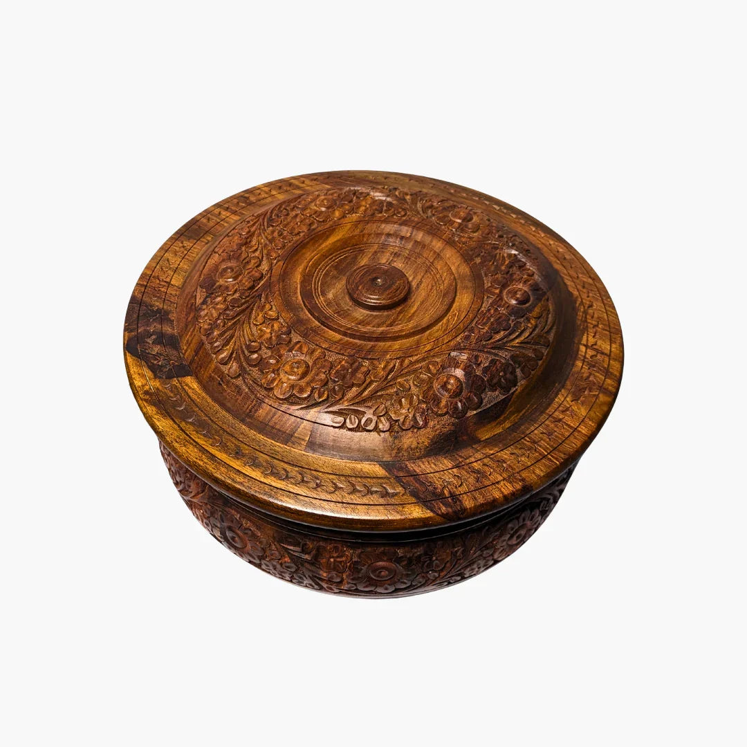Handmade Wooden Chapati Hotpot with Carving Art - Kaalza Cafts