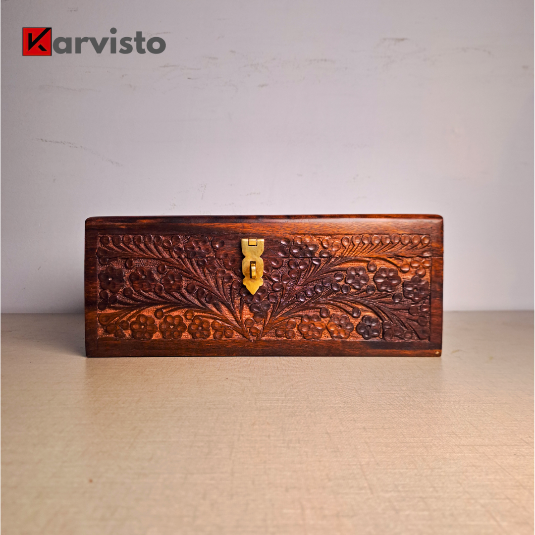 Set of 3 Hand Carved Wooden Jewelry Boxes - 6x9", 7x10", and 8x12"