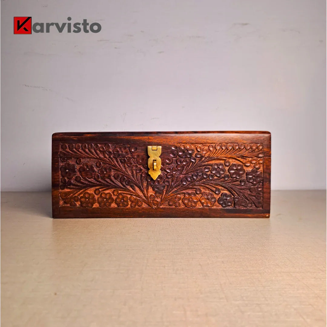 Set of 3 Hand Carved Wooden Jewelry Boxes - 6x9", 7x10", and 8x12" - Kaalza Cafts