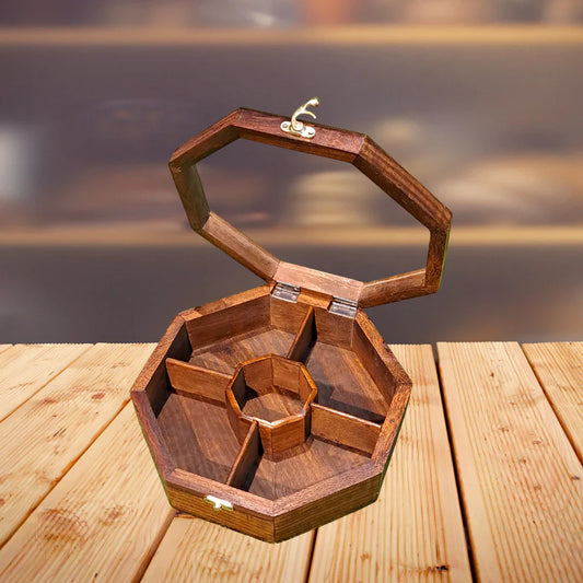 Wooden 5 Portion Box with Glass Lid - Kaalza Cafts