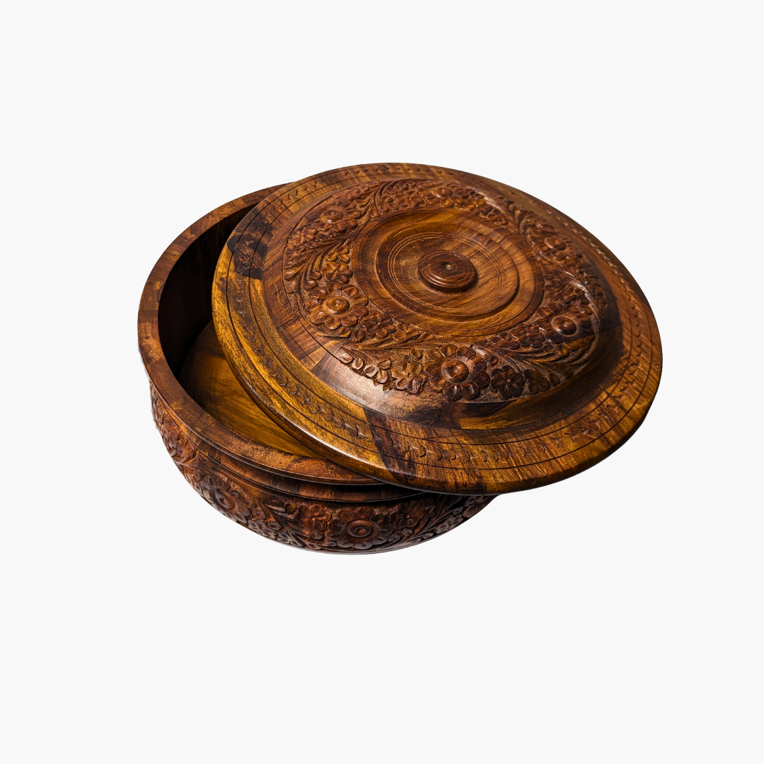 Handmade Wooden Chapati Hotpot with Carving Art