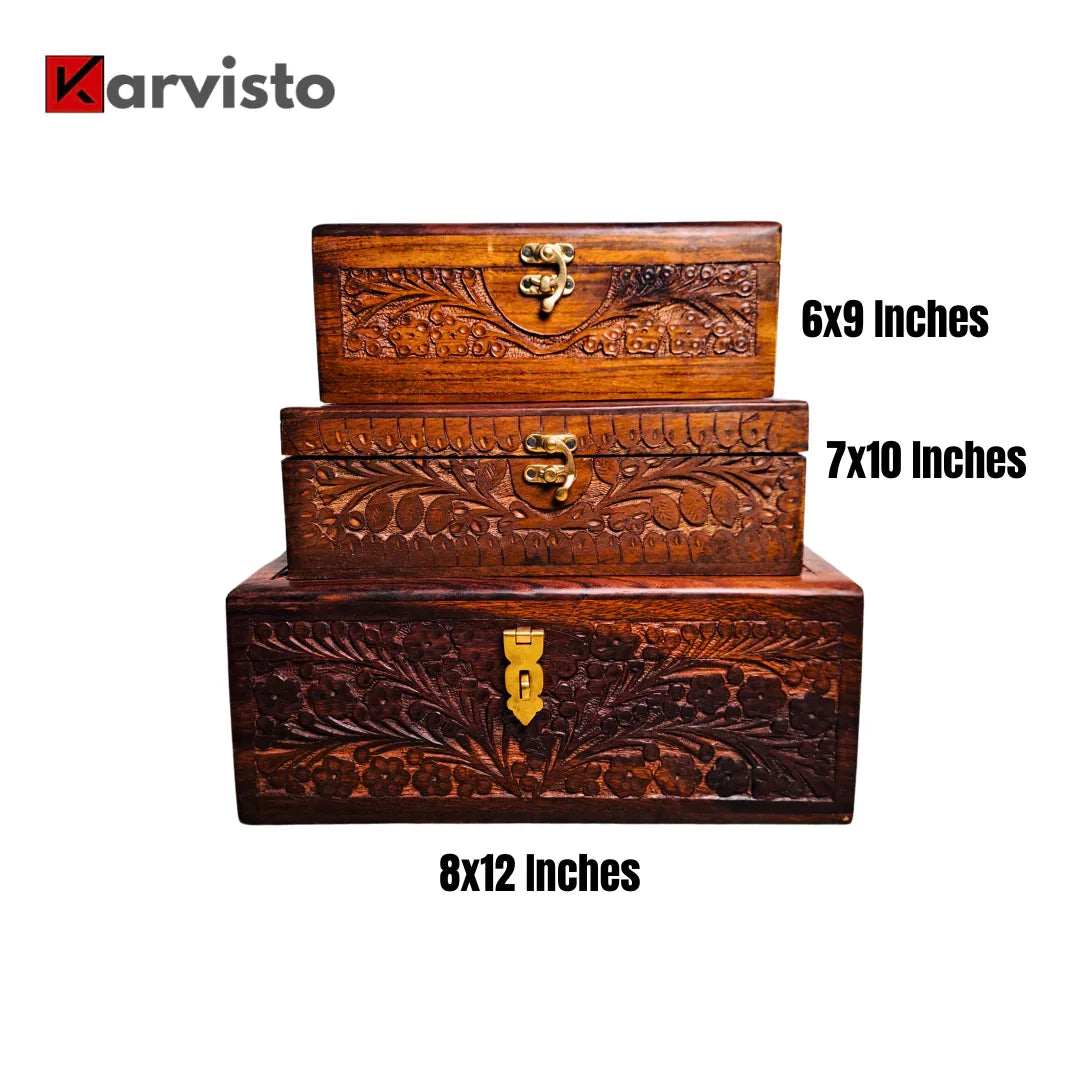 Hand Carved Wooden Jewelry Box - Kaalza Cafts