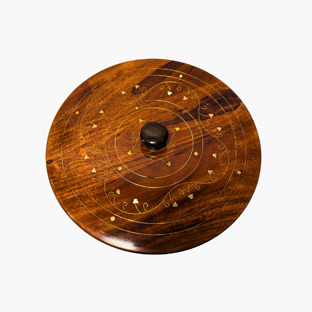 Handmade Wooden Chapati Hotpot with Brass Artwork