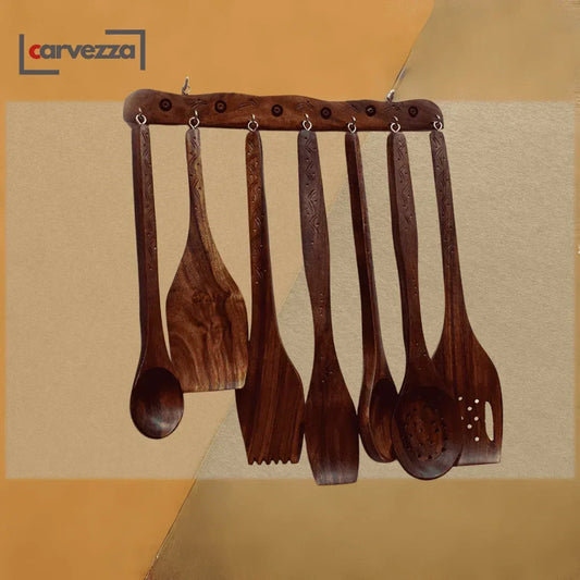 Wooden Cooking Utensils Set (7 Pcs) - Kaalza Cafts