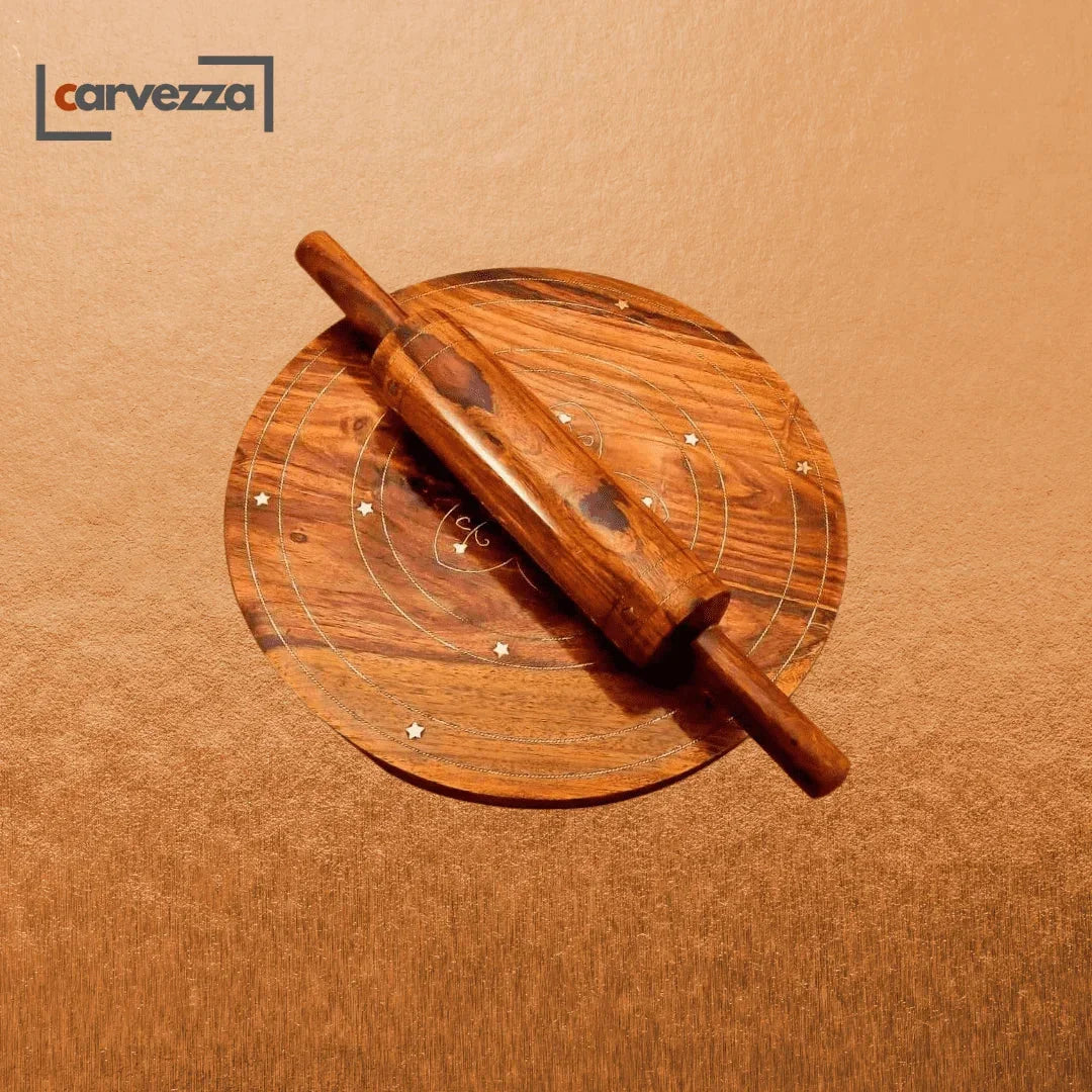 Wooden Rolling Pin with Base | Chakna Belan Set - Kaalza Cafts