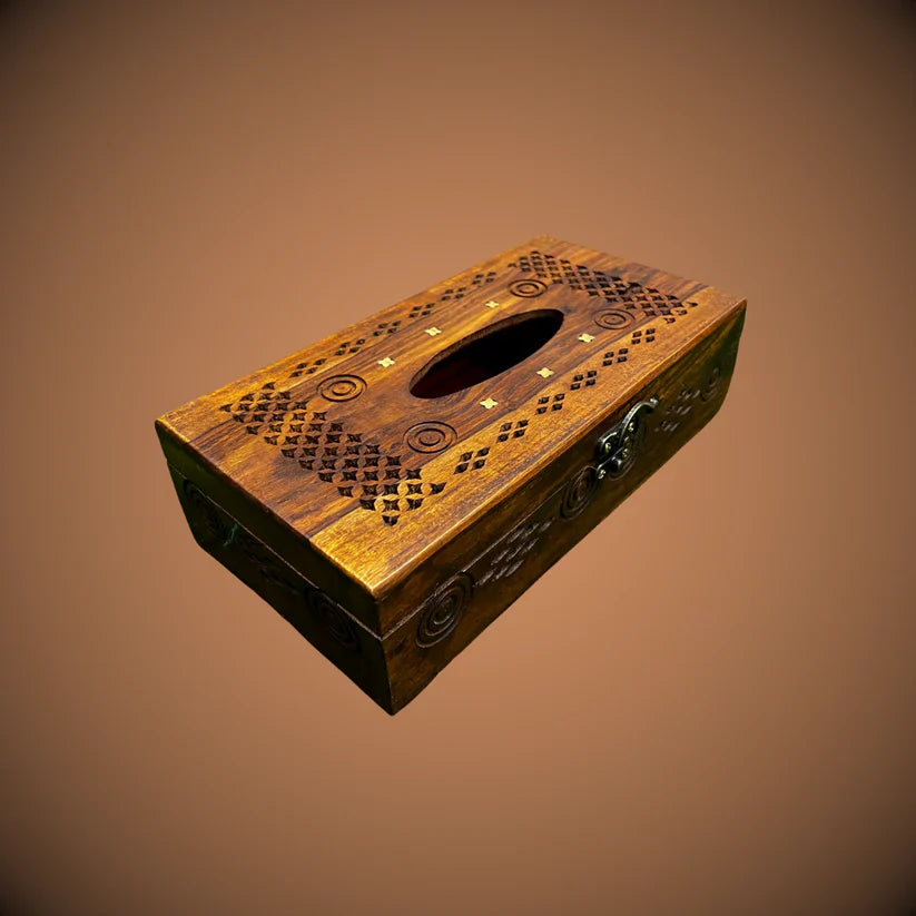 Handcarved Wooden Tissue Box Holder - Kaalza Cafts