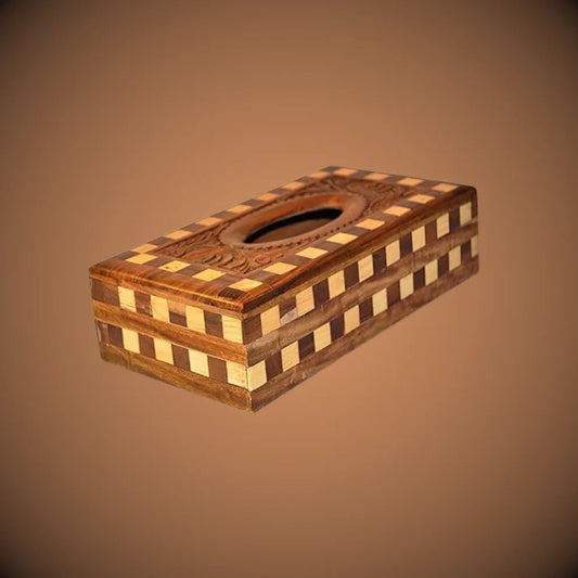 Wooden Checkered Tissue Box Holder - Kaalza Cafts