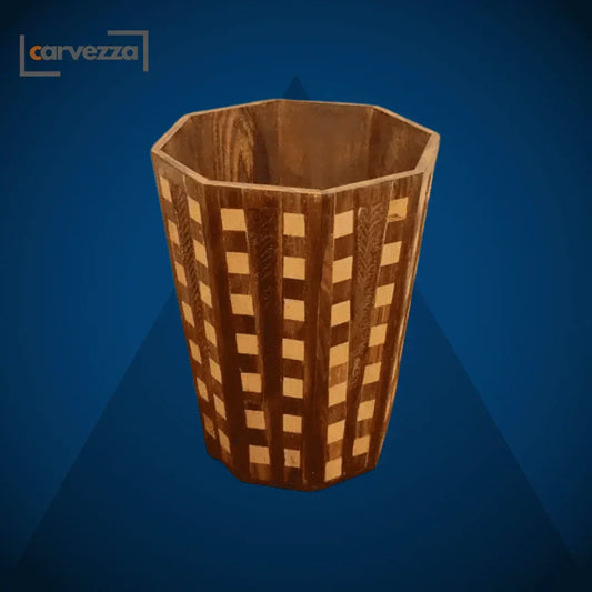 Wooden Checkered Dustbin - Kaalza Cafts