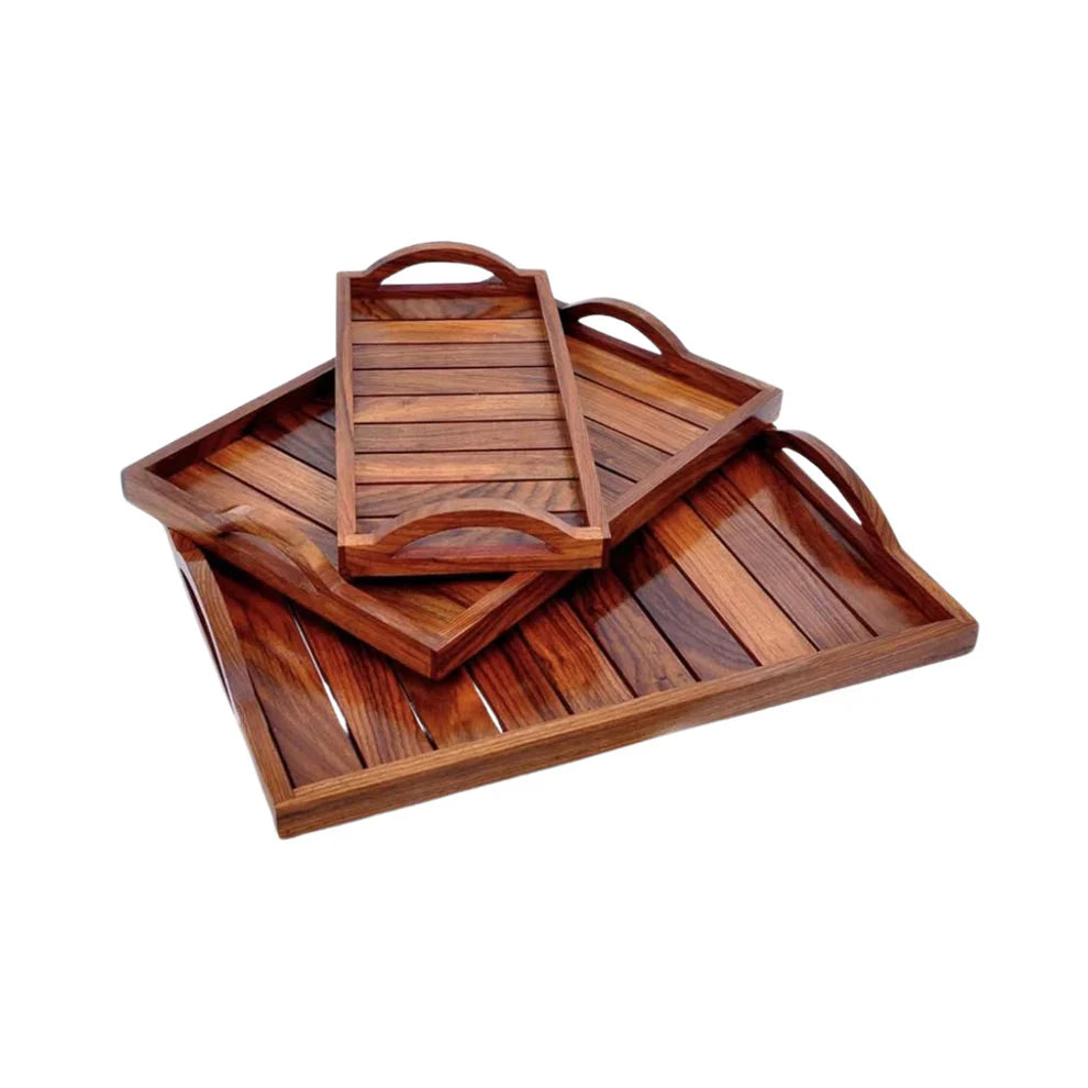 WOODEN SERVING TRAY (Set of 3) - Kaalza Cafts