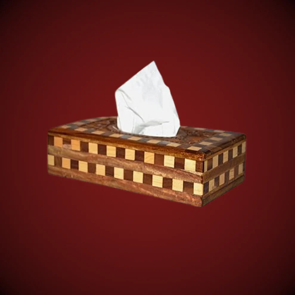 Wooden Checkered Tissue Box Holder - Kaalza Cafts