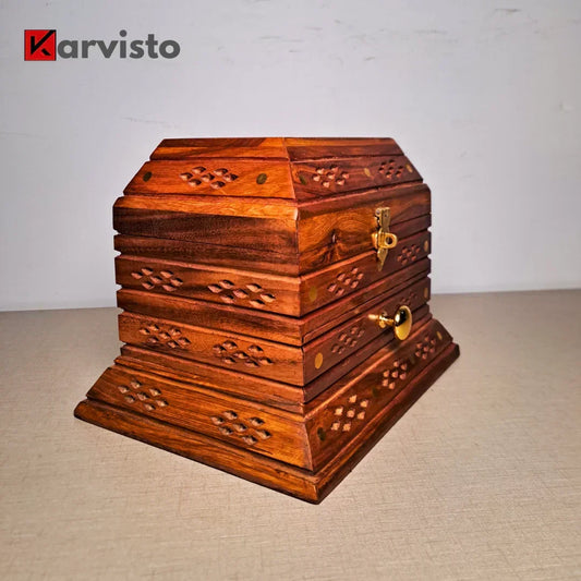 Set of 2 Hand-Carved Shesham Wood Jewelry Boxes - 9x12" and 7x10" - Kaalza Cafts