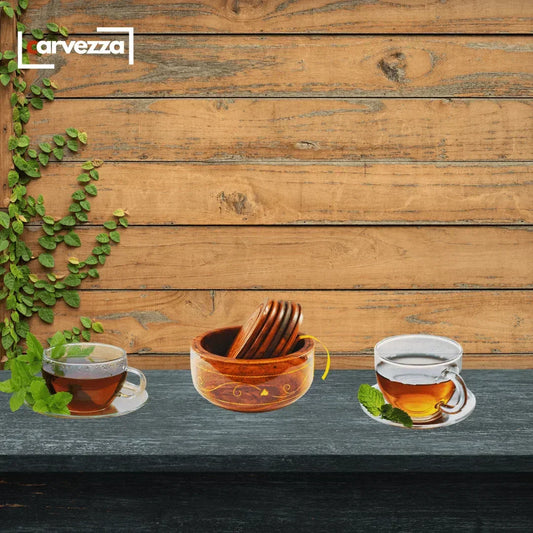 Wooden Tea Mats with Brass Engraving (Set of 6) - Kaalza Cafts