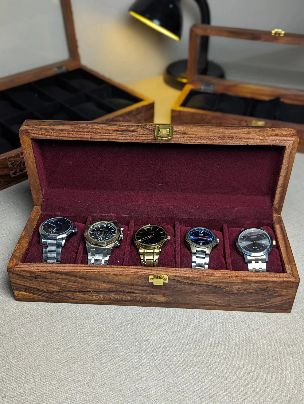 Handmade Wooden Watch Organizer Box - for 5 Watches