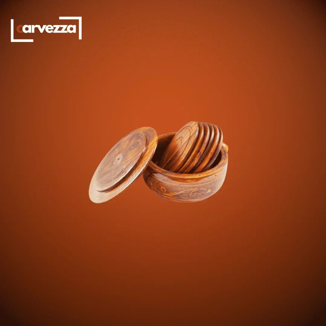 Wooden Tea Mats with Brass Engraving (Set of 6) - Kaalza Cafts