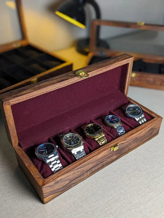 Customize Wooden Watch Organizer Box (With Name )- for 5 Watches - Kaalza Cafts