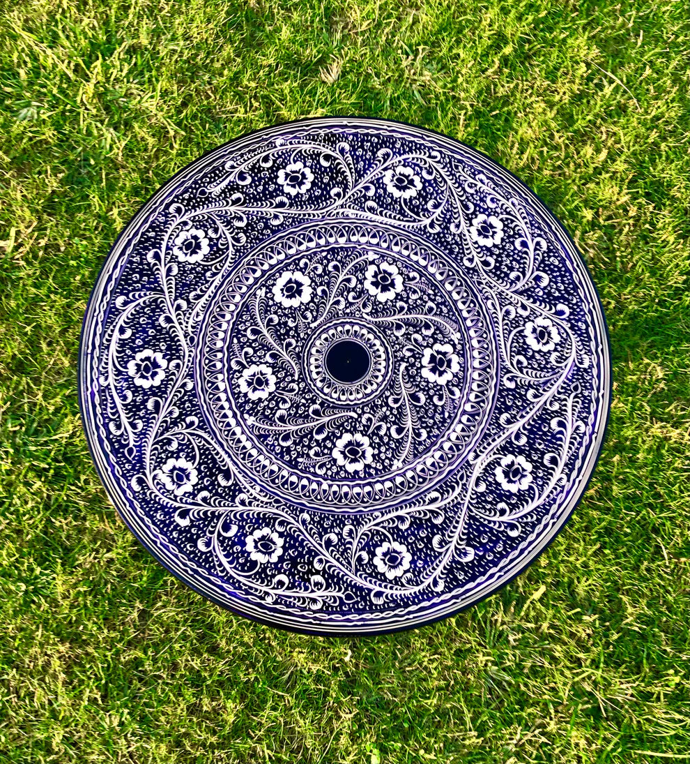 18″ Wooden Round Coffee Table – Galaxy Blue Naqsheen Design - Kaalza Cafts