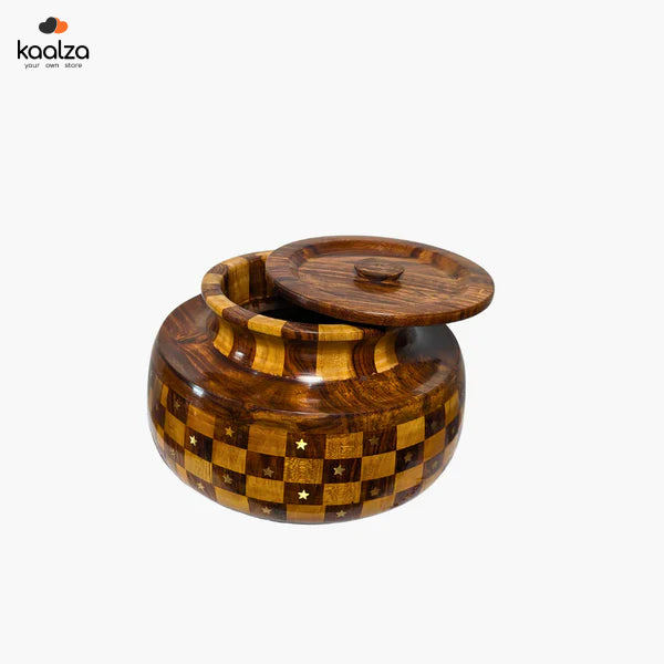 Handmade Wooden Daig Style Chapati Hotpot with Checkered Pattern - Kaalza Cafts
