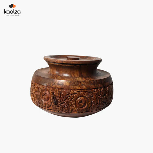 Handmade Wooden Daig Style Chapati Hotpot with Carving Art - Kaalza Cafts