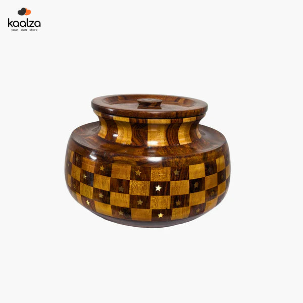 Handmade Wooden Daig Style Chapati Hotpot with Checkered Pattern