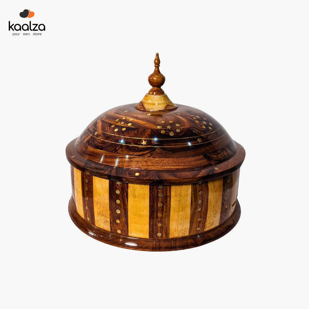 Handmade Wooden Dome Striped Hotpot with Steel Bowl - Kaalza Cafts