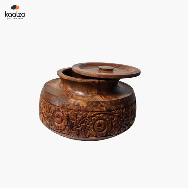 Handmade Wooden Daig Style Chapati Hotpot with Carving Art