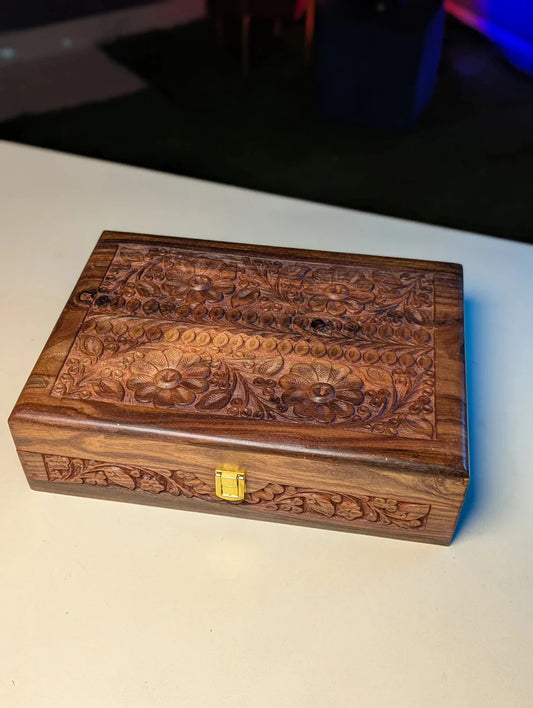 Handmade Wooden Watch Organizer Box with Carving Art - for 10 Watches - Kaalza Cafts
