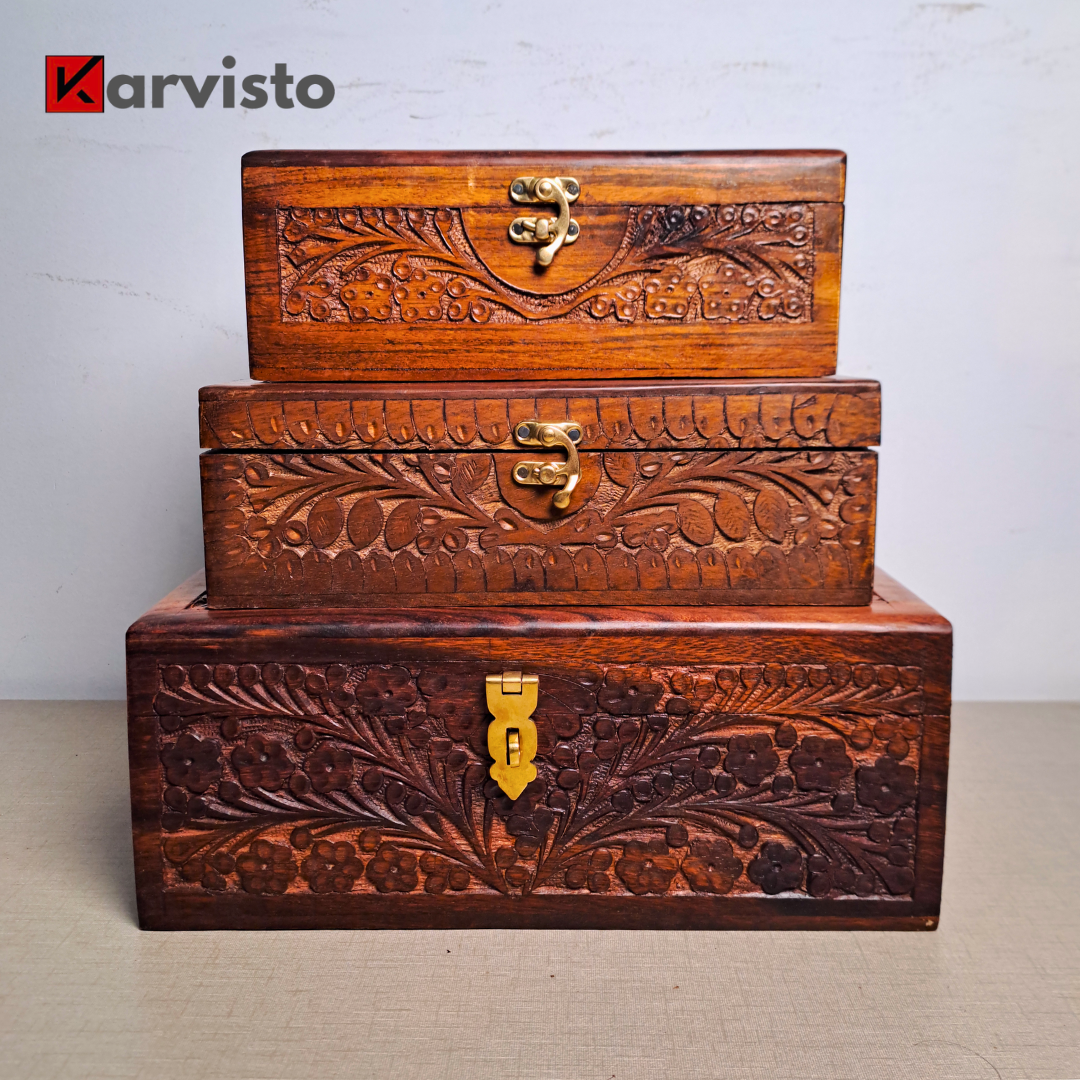 Hand Carved Wooden Jewelry Box