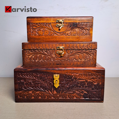 Hand Carved Wooden Jewelry Box