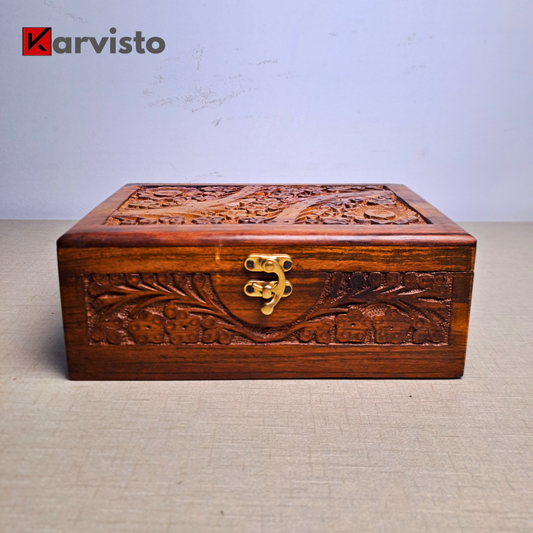 Hand Carved Wooden Jewelry Box