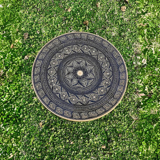 18″ Wooden Round Coffee Table – Midnight Grey Naqsheen Design - Kaalza Cafts