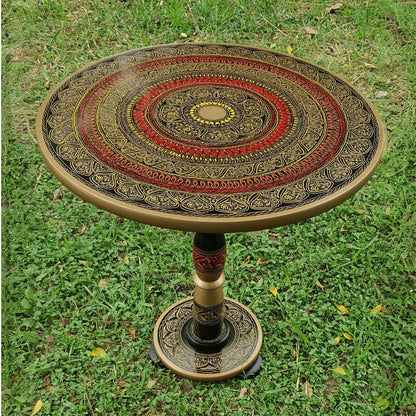 18″ Wooden Round Coffee Table – Regal Red Naqsheen Design