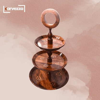 Wooden 3 Tier Round Serving Station - with Brass Engraving