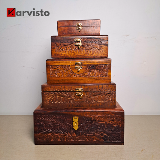Hand Carved Wooden Jewelry Box