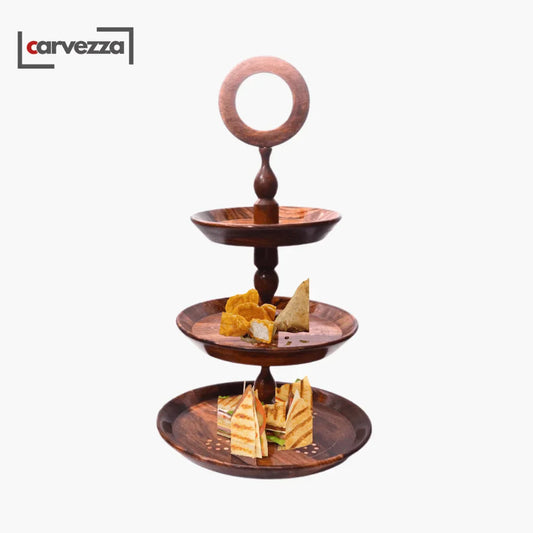 Wooden 3 Tier Round Serving Station - with Brass Engraving