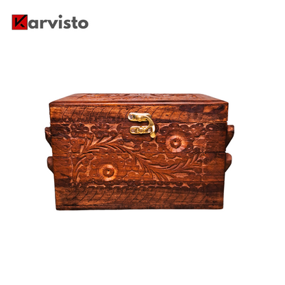 3 Portion Hand Carved Wooden Jewelry Box